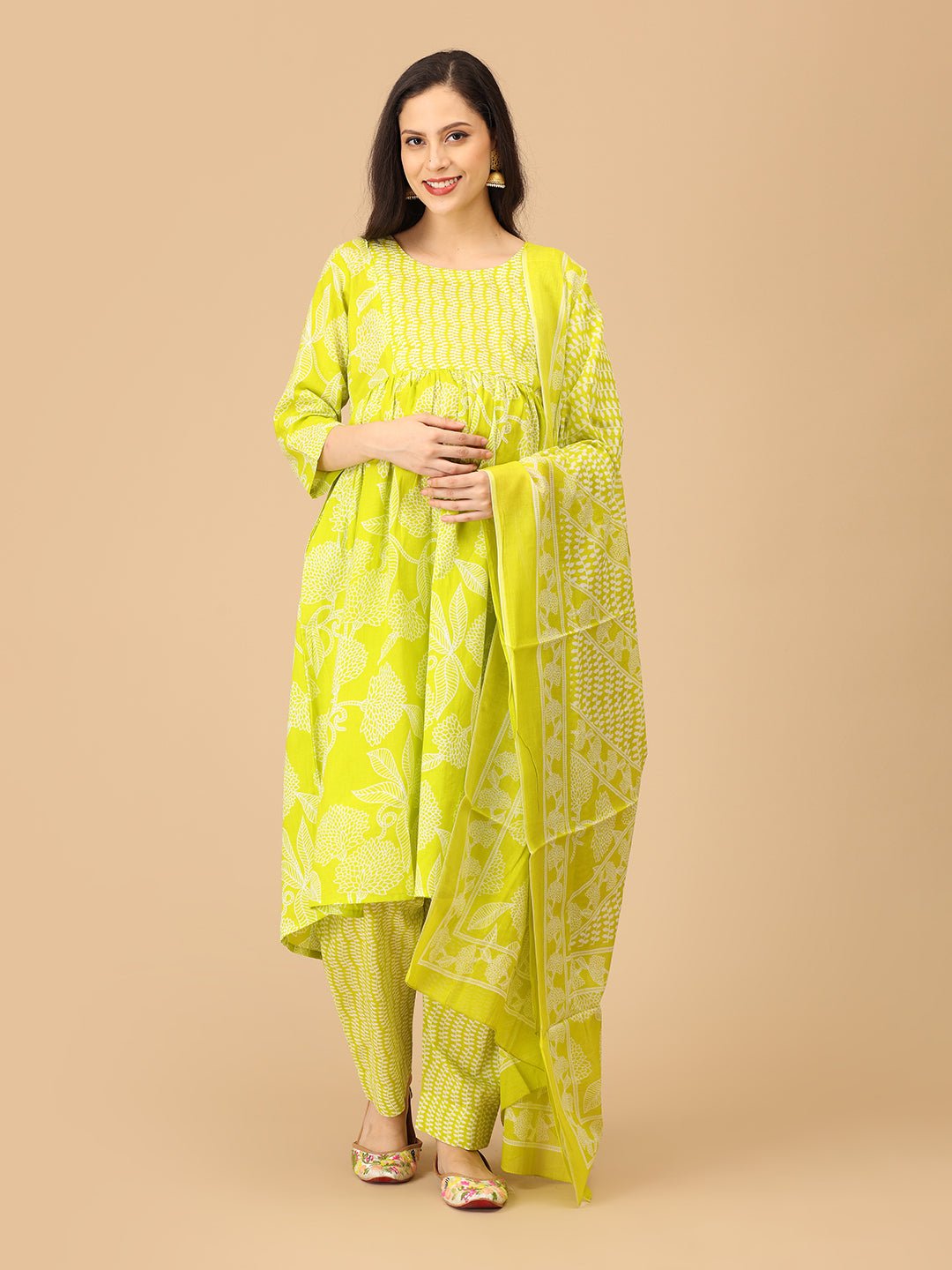 Glow Up Green Mood Maternity and Nursing Kurta Set With Dupatta - MEW - SK - GRNM - S