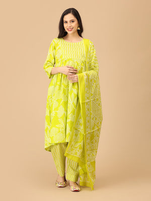 Glow Up Green Mood Maternity and Nursing Kurta Set With Dupatta - MEW - SK - GRNM - S