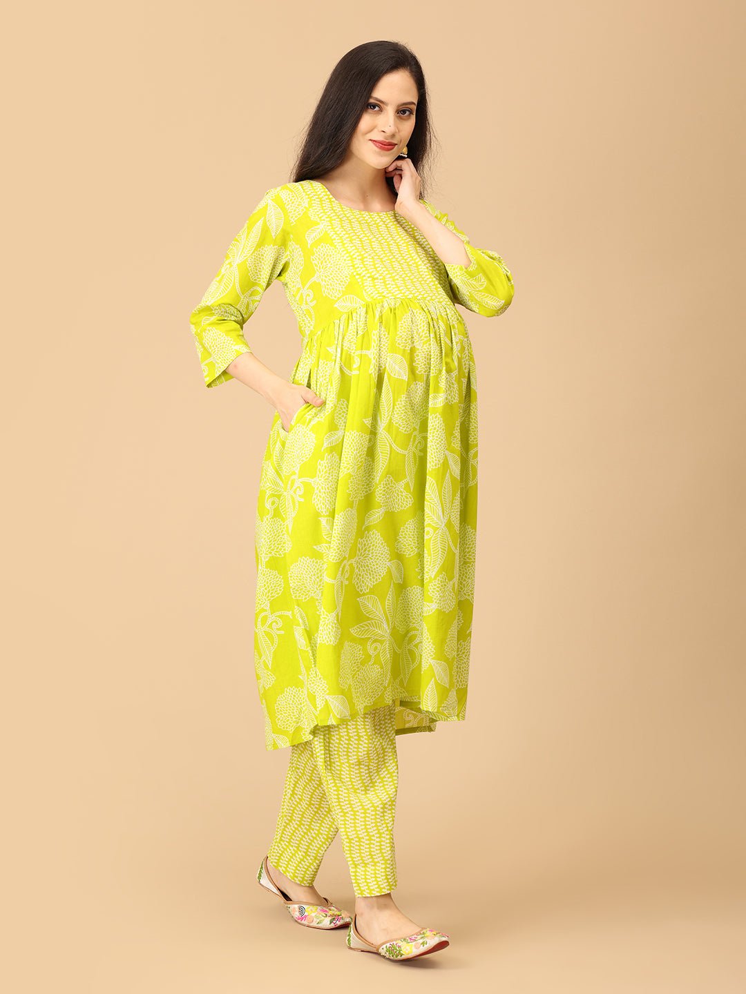 Glow Up Green Mood Maternity and Nursing Kurta Set With Dupatta - MEW - SK - GRNM - S