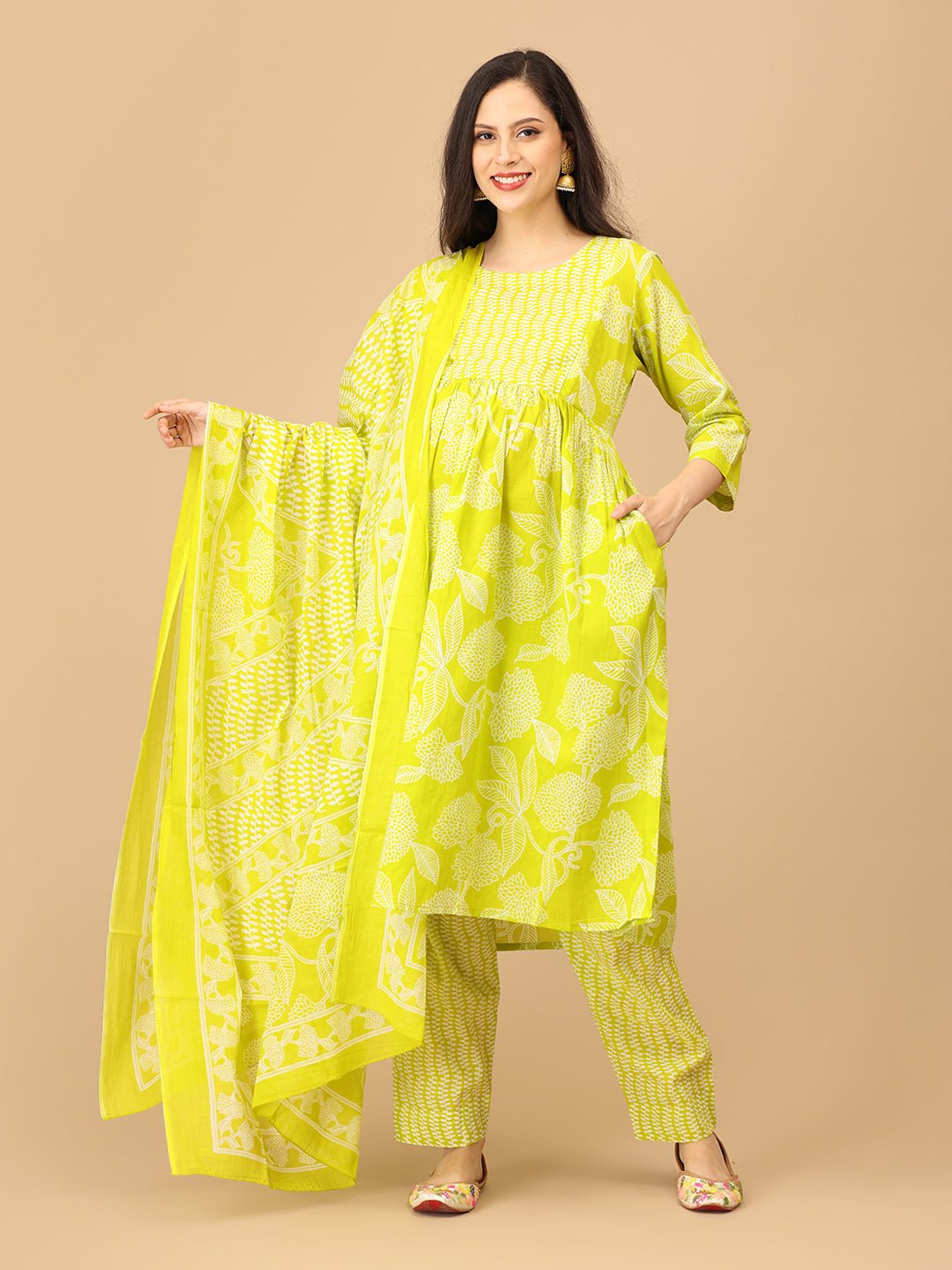 Glow Up Green Mood Maternity and Nursing Kurta Set With Dupatta - MEW - SK - GRNM - S