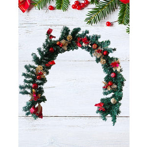 Gold & Red themed Bushy christmas Garland with Pinecones, Cherries and fillers, 6.5 feet - Wreaths, Garlands & Mini Trees