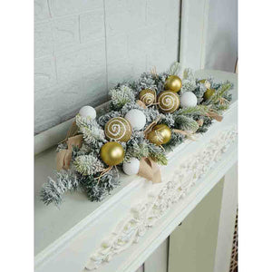 Gold Swirl Snow Frosted & Ornament Fillers Bushy Christmas Centre table Garland for Christmas Décor, 2 feet - Christmas