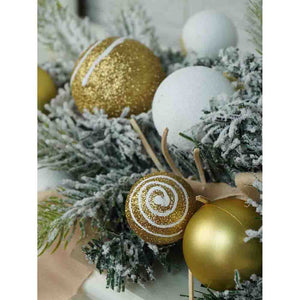 Gold Swirl Snow Frosted & Ornament Fillers Bushy Christmas Centre table Garland for Christmas Décor, 2 feet - Christmas