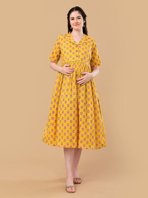 Golden Basic Maternity And Nursing Dress - S Maternity Casual Dress