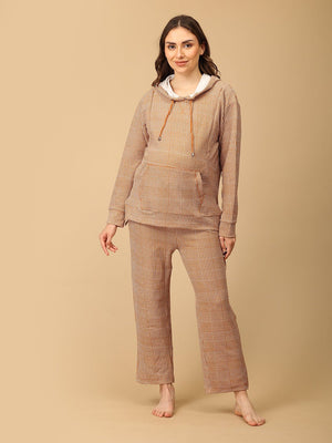 Golden Grid Maternity And Nursing Hoodie Pajama Loungewear Set - NW - SD - GLGRD - M