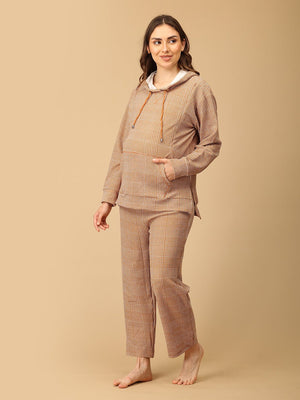 Golden Grid Maternity And Nursing Hoodie Pajama Loungewear Set - NW - SD - GLGRD - M
