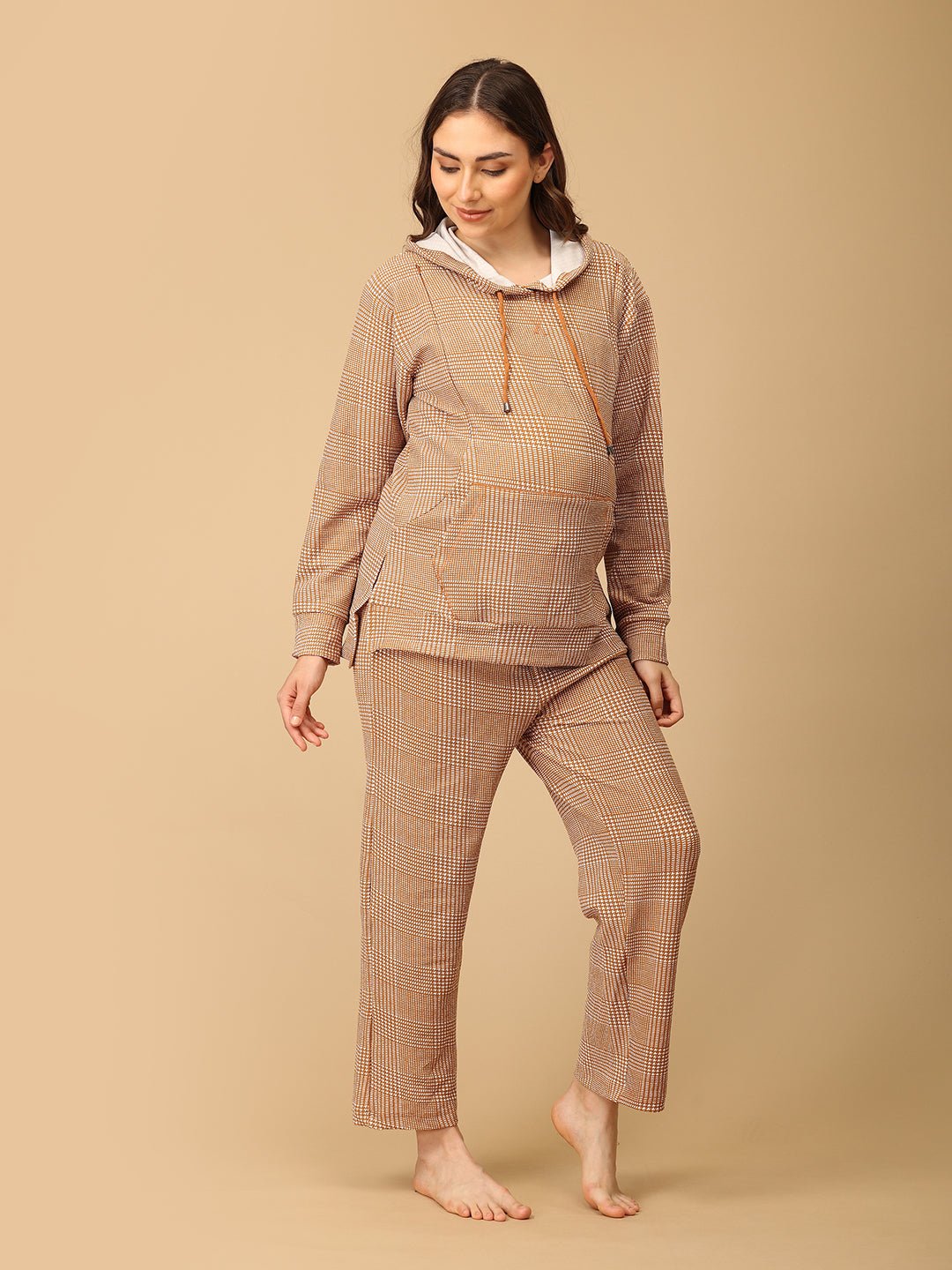 Golden Grid Maternity And Nursing Hoodie Pajama Loungewear Set - NW - SD - GLGRD - M