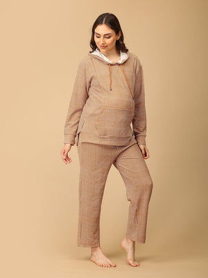 Golden Grid Maternity And Nursing Hoodie Pajama Loungewear Set - NW - SD - GLGRD - M