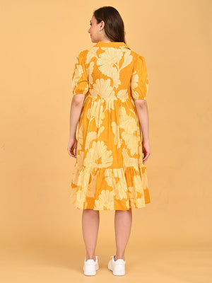 Back view of Golden Lily Maternity And Nursing Dress showing gathered waist and print