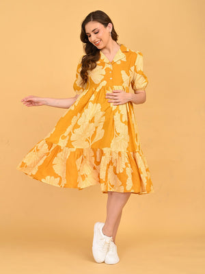 Model twirling in Golden Lily Maternity And Nursing Dress showing flowy silhouette