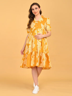Full-length view of Golden Lily Maternity And Nursing Dress styled with white sneakers