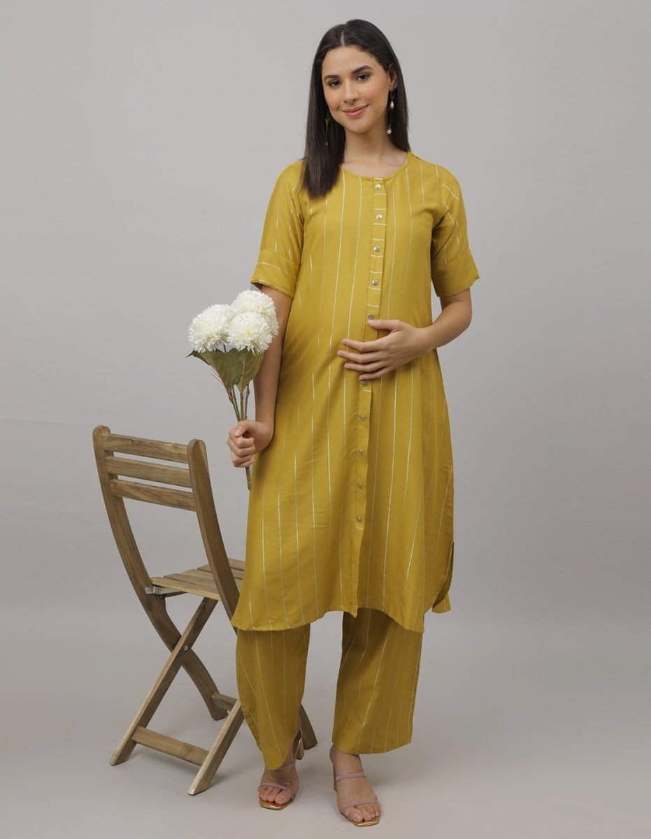 Golden Palm Striped Maternity and Nursing Co-Ord Set - MEW-SK-MYST-S