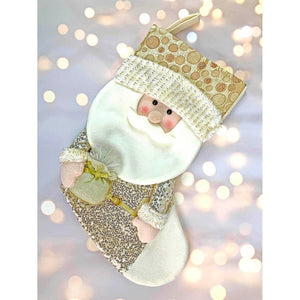 Golden Santa Christmas Stocking, 16 inches - XMAS STOCKINGS