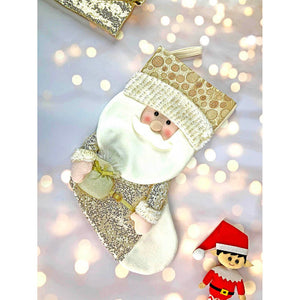Golden Santa Christmas Stocking, 16 inches - XMAS STOCKINGS