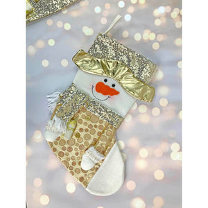 Golden Snowman Christmas Stocking, 16 inches - XMAS STOCKINGS