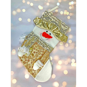 Golden Snowman Christmas Stocking, 16 inches - XMAS STOCKINGS