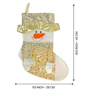 Golden Snowman Christmas Stocking, 16 inches - XMAS STOCKINGS