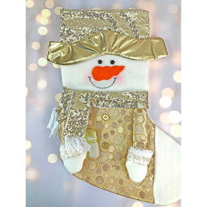 Golden Snowman Christmas Stocking, 16 inches - XMAS STOCKINGS