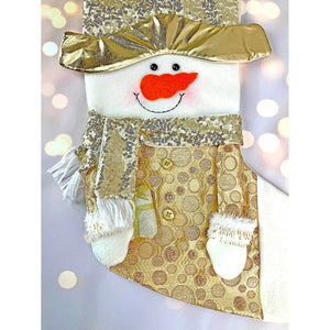 Golden Snowman Christmas Stocking, 16 inches - XMAS STOCKINGS