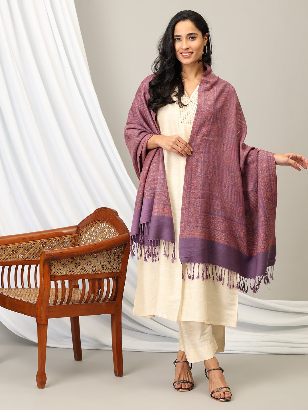 Grape Cozy Acrylic Woolen Stole - WNTSTL - GRPCRZ