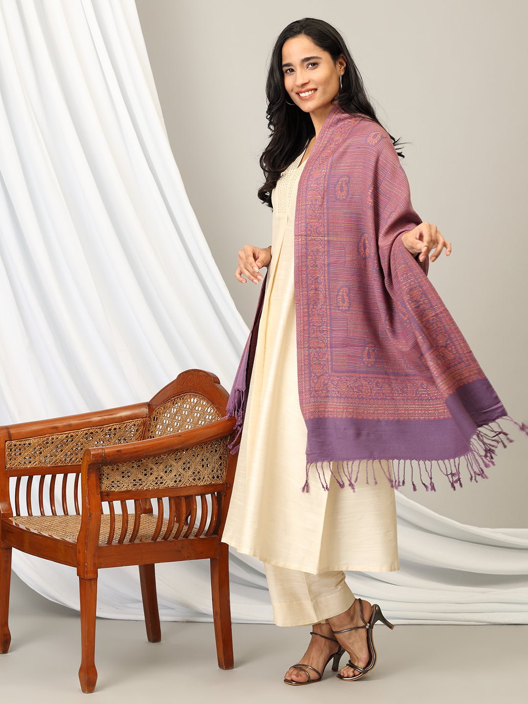 Grape Cozy Acrylic Woolen Stole - WNTSTL - GRPCRZ
