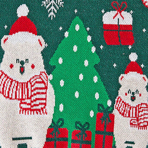 Green 2 Christmas Bears Knitted Christmas cardigan Sweater for Kids - 3 - 4 Years Winter Wear