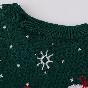 Green 2 Christmas Bears Knitted Christmas cardigan Sweater for Kids - 3 - 4 Years Winter Wear