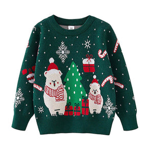 Green 2 Christmas Bears Knitted Christmas cardigan Sweater for Kids - 3 - 4 Years Winter Wear