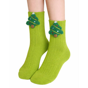 Green 3D Dear & Stockings Christmas Themed Ankle Length Socks For Kids - 2 - 4 Years Christmas