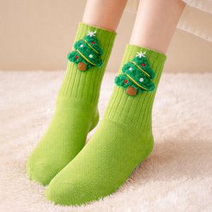 Green 3D Dear & Stockings Christmas Themed Ankle Length Socks For Kids - 2 - 4 Years Christmas
