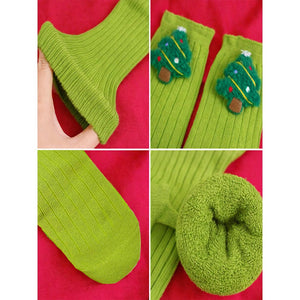 Green 3D Dear & Stockings Christmas Themed Ankle Length Socks For Kids - 2 - 4 Years Christmas
