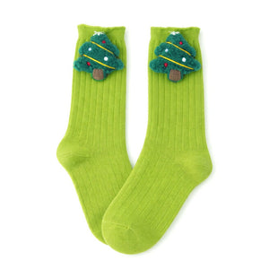 Green 3D Dear & Stockings Christmas Themed Ankle Length Socks For Kids - 2 - 4 Years Christmas