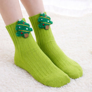 Green 3D Dear & Stockings Christmas Themed Ankle Length Socks For Kids - 2 - 4 Years Christmas