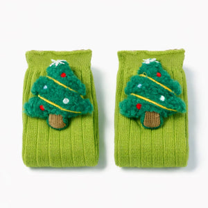 Green 3D Dear & Stockings Christmas Themed Ankle Length Socks For Kids - 2 - 4 Years Christmas
