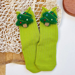 Green 3D Dear & Stockings Christmas Themed Ankle Length Socks For Kids - 2 - 4 Years Christmas