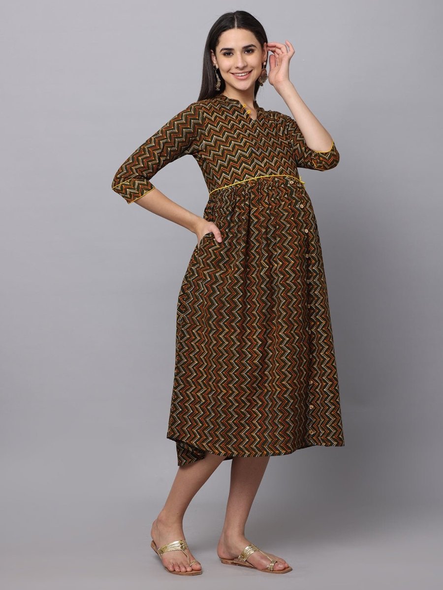 Green Berry Maternity Kurti Dress With Nursing - MEW-BAGKD-S