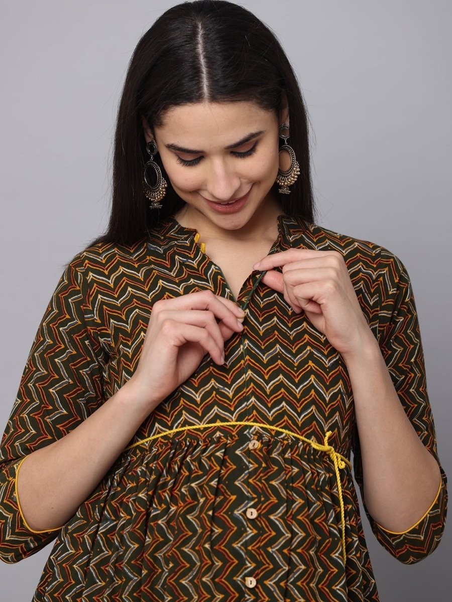 Green Berry Maternity Kurti Dress With Nursing - MEW-BAGKD-S
