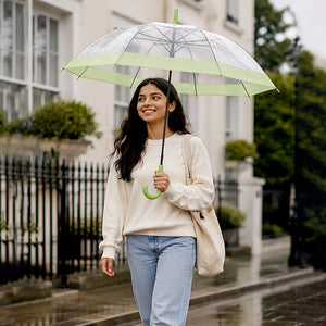 Green Big Border Transparent Umbrella for Teens & Adults - Monsoon Wear