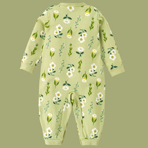 Green Bow & Florals full sleeves jumpsuit style Romper for Tiny Toddlers - 3 - 6 Months Kids Clothing