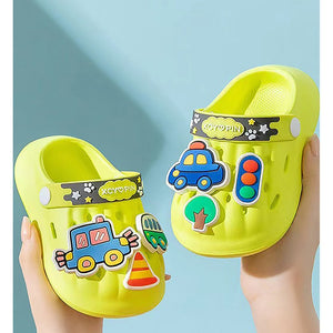 Green Car theme Slip on Clogs, Summer/Monsoon all season Footwear for Toddlers & Kids - Little Surprise BoxGreen Car theme Slip on Clogs, Summer/Monsoon all season Footwear for Toddlers & Kids