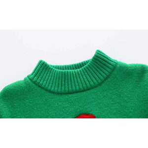 Green Cardigan Sweater Santa Monogram High Neck - 4 - 5 Years Winter Wear