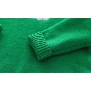 Green Cardigan Sweater Santa Monogram High Neck - 4 - 5 Years Winter Wear