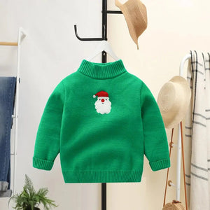 Green Cardigan Sweater Santa Monogram High Neck - 4 - 5 Years Winter Wear
