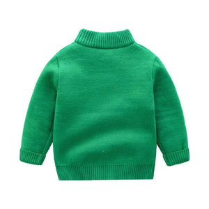 Green Cardigan Sweater Santa Monogram High Neck - 4 - 5 Years Winter Wear