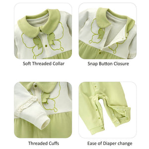 Green & Cream Butterfly full sleeves jumpsuit style Romper for Tiny Toddlers - 6 - 12 Months Kids Clothing