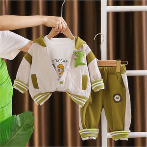 Green Dino Broach Designed Jacket 2 Pcs Track Suit Set For Toddlers And Kids - 2 - 3 Years Kids Clothing