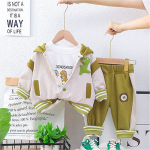 Green Dino Broach Designed Jacket 2 Pcs Track Suit Set For Toddlers And Kids - 2 - 3 Years Kids Clothing