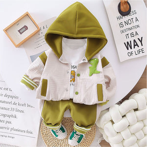 Green Dino Broach Designed Jacket 2 Pcs Track Suit Set For Toddlers And Kids - 2 - 3 Years Kids Clothing