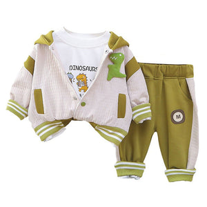 Green Dino Broach Designed Jacket 2 Pcs Track Suit Set For Toddlers And Kids - 2 - 3 Years Kids Clothing