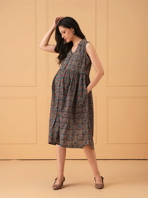 Green Era Maternity And Nursing Sleeveless Dress - S Maternity Casual Dress